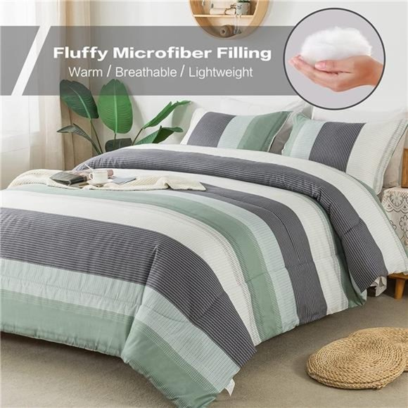 Comforters Set 3 Pieces Lightweight Fluffy Bedding (1 Comforter, 2 Pillowcases) - Picture 2 of 7